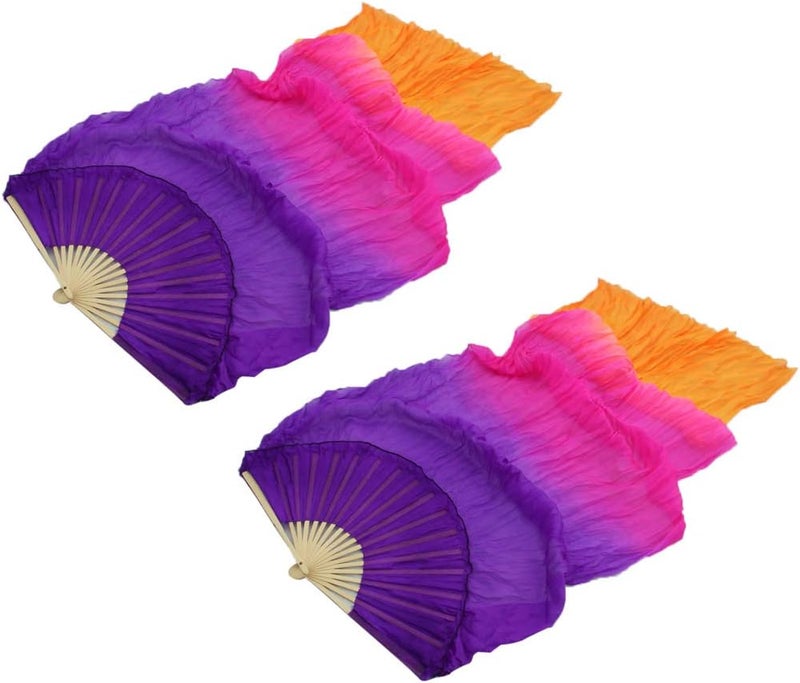klarako 1 Pair Folding Hand Fan Silk Fan with Long Veil for Latin Dance - Image 5