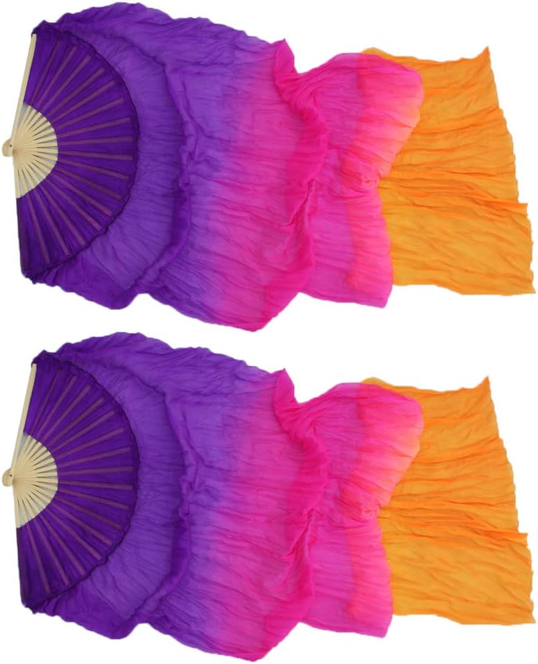 klarako 1 Pair Folding Hand Fan Silk Fan with Long Veil for Latin Dance - Image 1