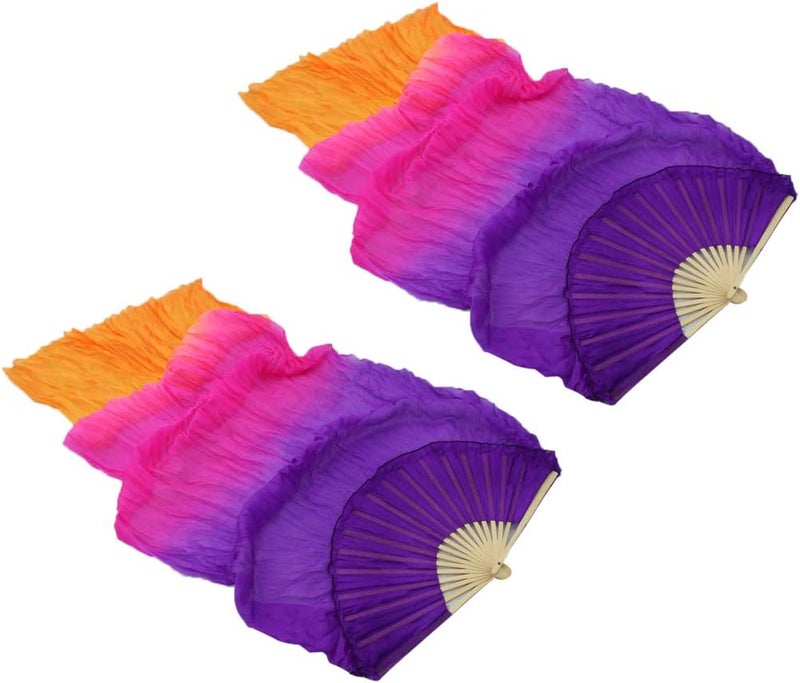 klarako 1 Pair Folding Hand Fan Silk Fan with Long Veil for Latin Dance - Image 4