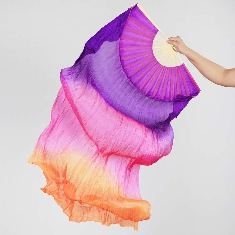 klarako 1 Pair Folding Hand Fan Silk Fan with Long Veil for Latin Dance - Image 2
