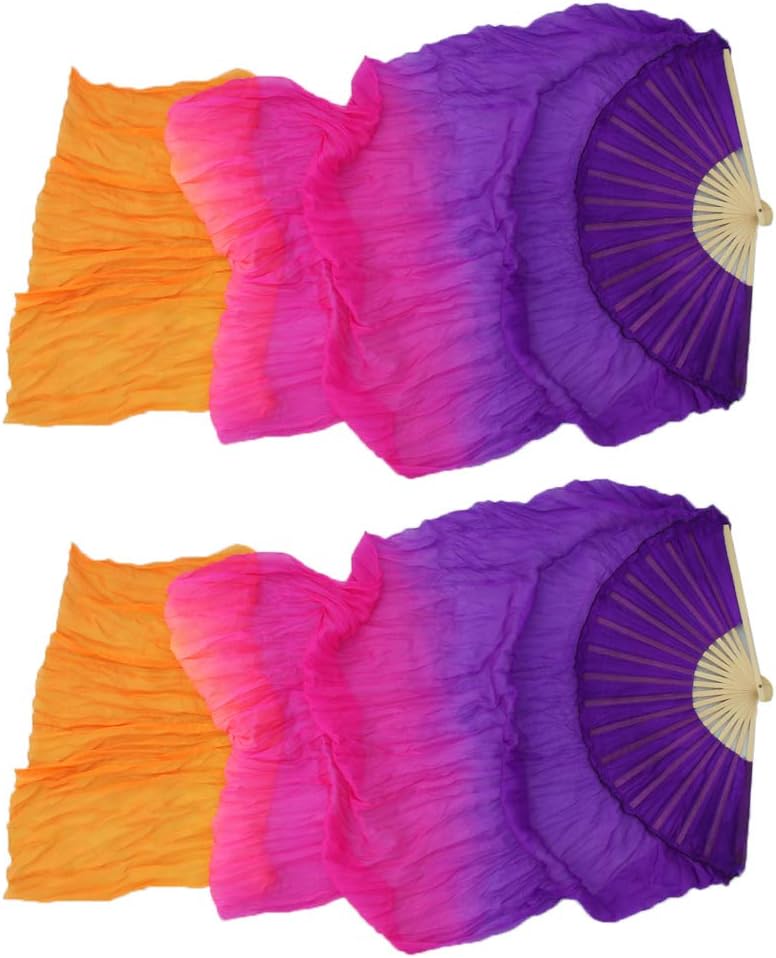 klarako 1 Pair Folding Hand Fan Silk Fan with Long Veil for Latin Dance - Image 3