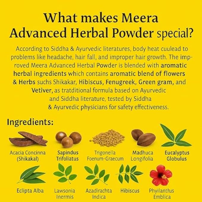 MEERA 4 X HERBAL HAIR WASH POWDER SHIKAKAI, TULSI, SHAMPOO 4 X 80 G = 320G - Image 3