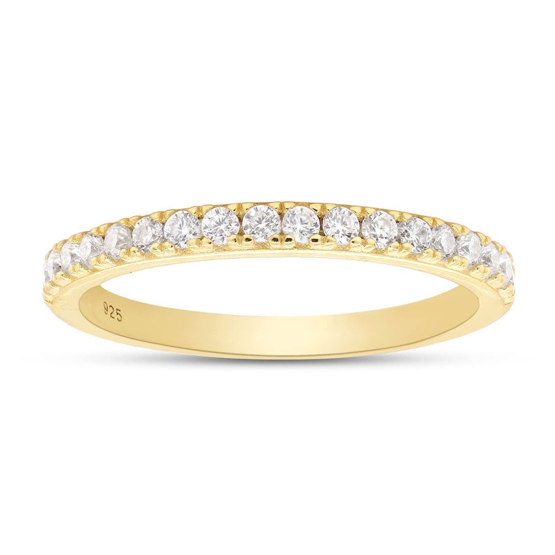 SAVEARTH DIAMONDS Half Eternity Wedding Band for Women Round Lab Created Moissanite Stackable Ring in 14K Yellow Gold Plated 925 Sterling Silver Jewelry Gift for Her (0.25 cttw) Size 6 - Image 1