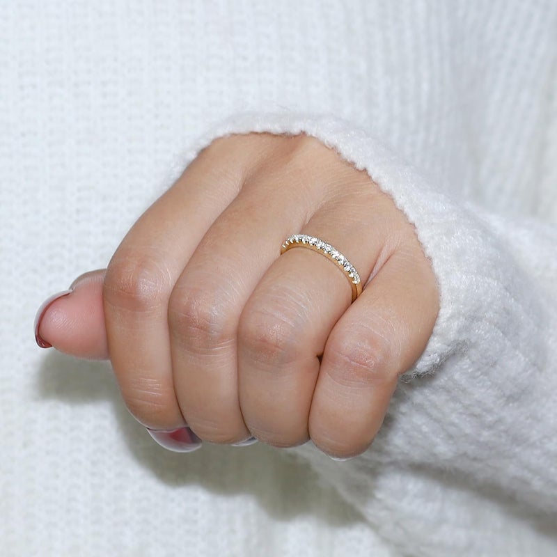 SAVEARTH DIAMONDS Half Eternity Wedding Band for Women Round Lab Created Moissanite Stackable Ring in 14K Yellow Gold Plated 925 Sterling Silver Jewelry Gift for Her (0.25 cttw) Size 6 - Image 3