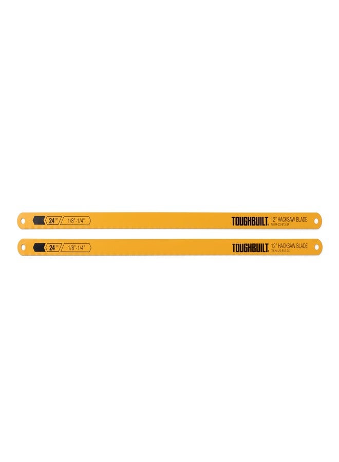 ToughBuilt - 2 Pack 12-Inch Hacksaw Blades 24 TPI, High-Carbon Steel Replacement Blades for Clean Metal and Plastic Cutting, Durable Precision Blades - Image 1