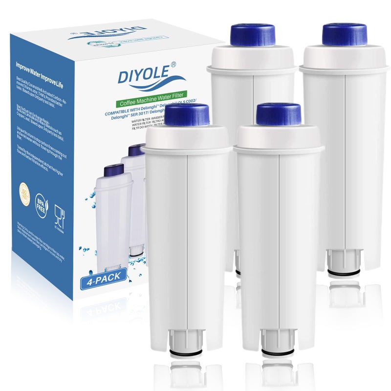 4Packs DLSC002 Coffee Water Filter for Delonghi Water Filter Replacement Compatible with ECAM ESAM ETAM EC680 EC800