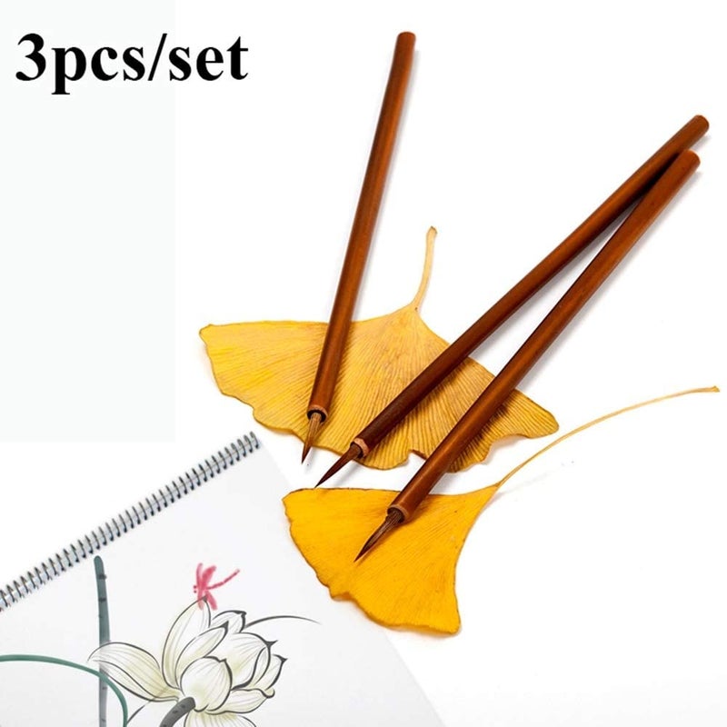 Artnery 3Pc Artist Round Bamboo Handle Natural Fine Tip Soft Bristles Paint Brush Set for Calligraphy Oil Painting Watercolor Painting etc - Image 4