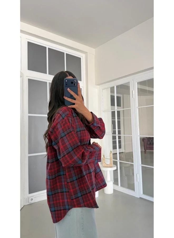 Gaus  Red Plaid Pattern Oversized Shirt GAUS-01948. for Women | Best Price UAE