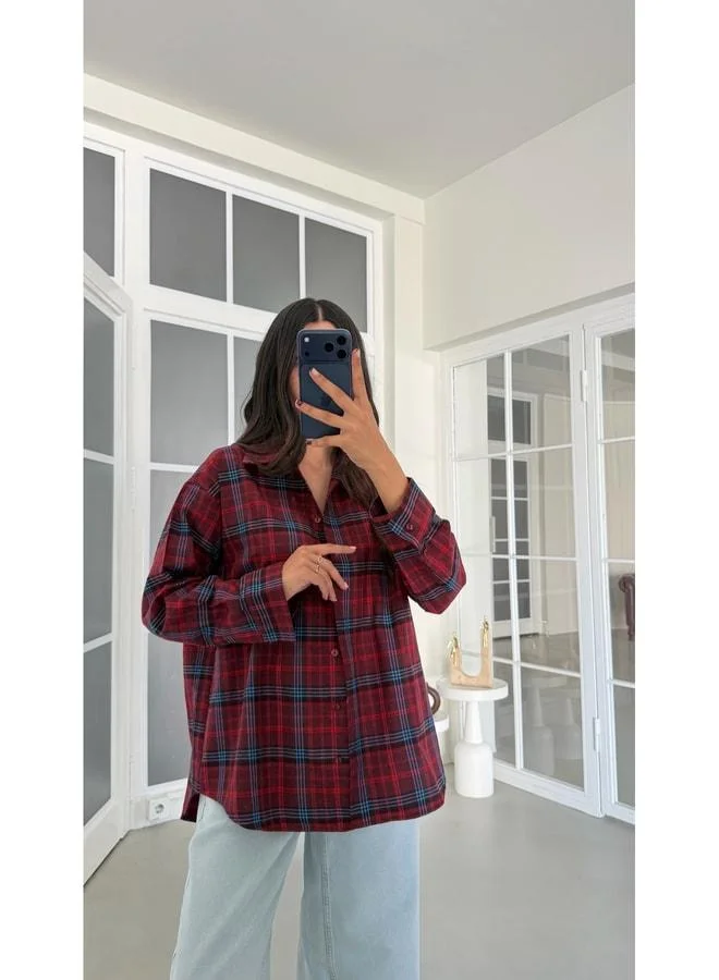 Gaus Red Plaid Pattern Oversized Shirt GAUS-01948.