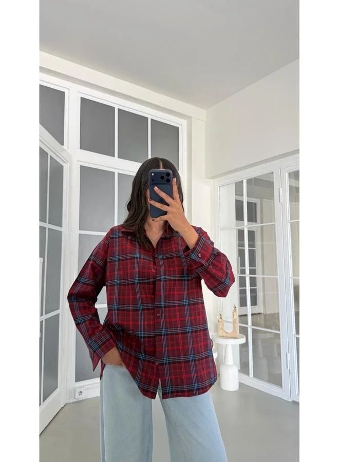 Gaus Red Plaid Pattern Oversized Shirt GAUS-01948.