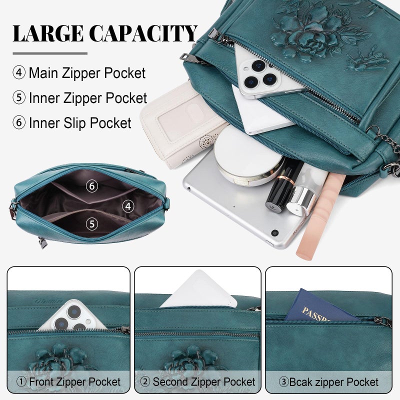 VIMUTI Crossbody Bags for Women Trendy, Vegan Leather Crossbody Purses Travel Shoulder Handbags Embossed Design (Peacock-Blue) - Image 4