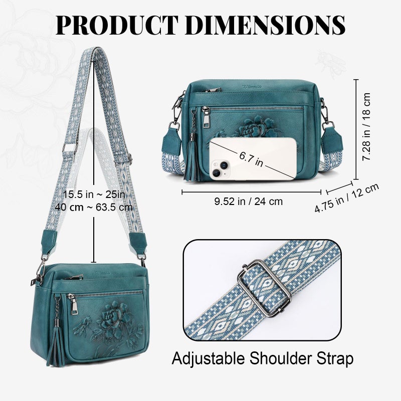 VIMUTI Crossbody Bags for Women Trendy, Vegan Leather Crossbody Purses Travel Shoulder Handbags Embossed Design (Peacock-Blue) - Image 3