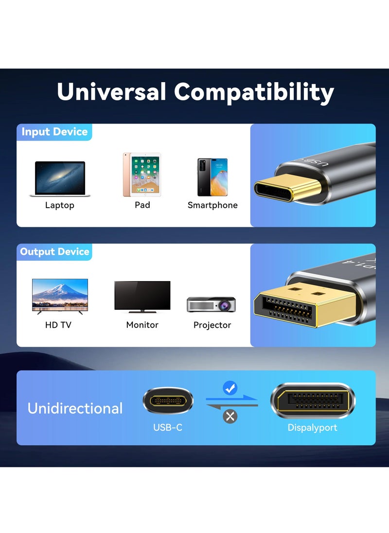Generic - USB C to DisplayPort 1.4 Cable, (8K@60Hz, 4K@165Hz/144Hz/120Hz) Non-Bidirectional Type C to DP Cable 6.6FT/2M 32.4Gbps 1.4 HBR3 Alt Mode Video Adapter for MacBook Pro Mac Mini, XPS 15 - Image 1