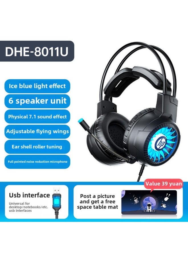 Headset Live Wired Game Desktop Computer Cat Ear Headset Electronic Competition Notebook-Color:Package 4 Metal Headphone Stand-[8011u Black] 7.1 Sound Effect  - Image 1