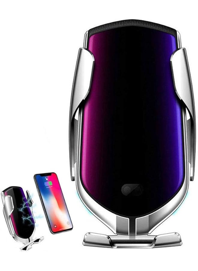 erorex - 10W Fast Qi Wireless Car Charger Automatic Clamping Wireless Car Charger Mount Infrared Auto Sens Wireless Charger 360°Rotating For All Mobile Phones That Support Qi Wireless Charging Silver - Image 1