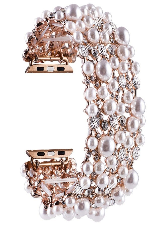 VIQIV Bling Bands Compatible with Apple Watch Band 38mm 40mm 41mm 42mm 44mm 45mm 49mm Iwatch Series SE 9 8 7 6 5 4 3 2 Ultra, Diamond Rhinestone Metal Pearl Dressy Bracelet Wristband Strap for Women - Image 1