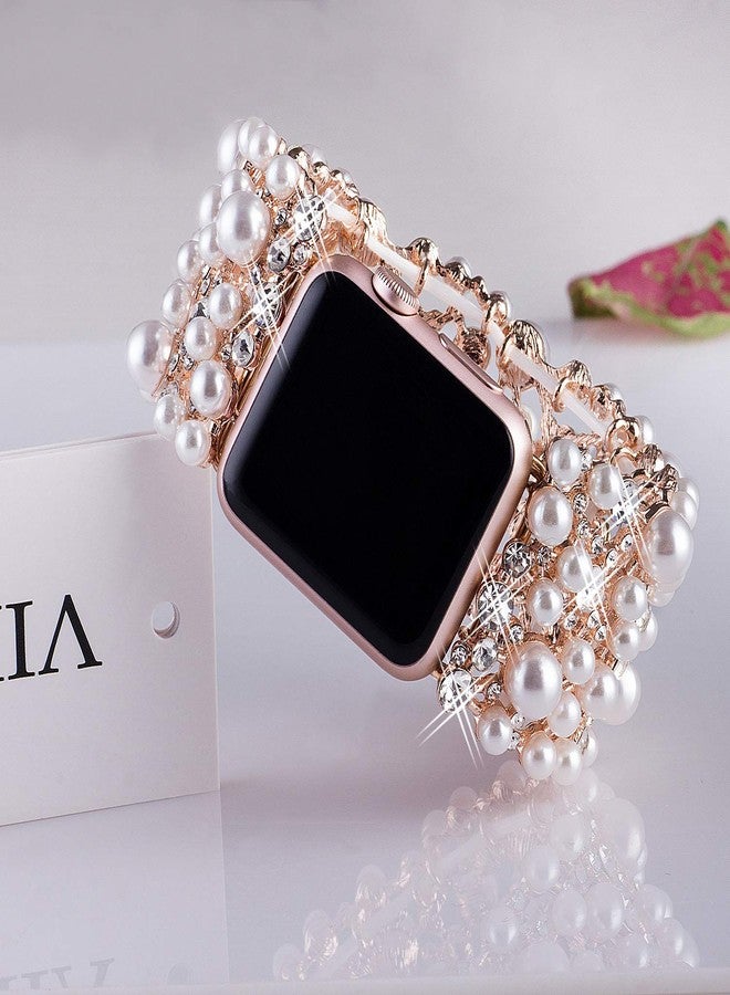 VIQIV Bling Bands Compatible with Apple Watch Band 38mm 40mm 41mm 42mm 44mm 45mm 49mm Iwatch Series SE 9 8 7 6 5 4 3 2 Ultra, Diamond Rhinestone Metal Pearl Dressy Bracelet Wristband Strap for Women - Image 3
