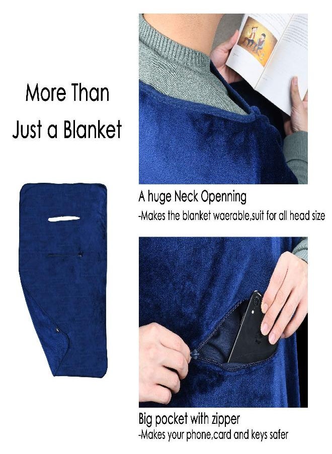 Tirrinia Tirrinia Travel Blanket Airplane Office Poncho 4 in 1 Premium Cozy Fleece Portable Poncho Blankets with Built-in Bag, Pocket  - Image 3
