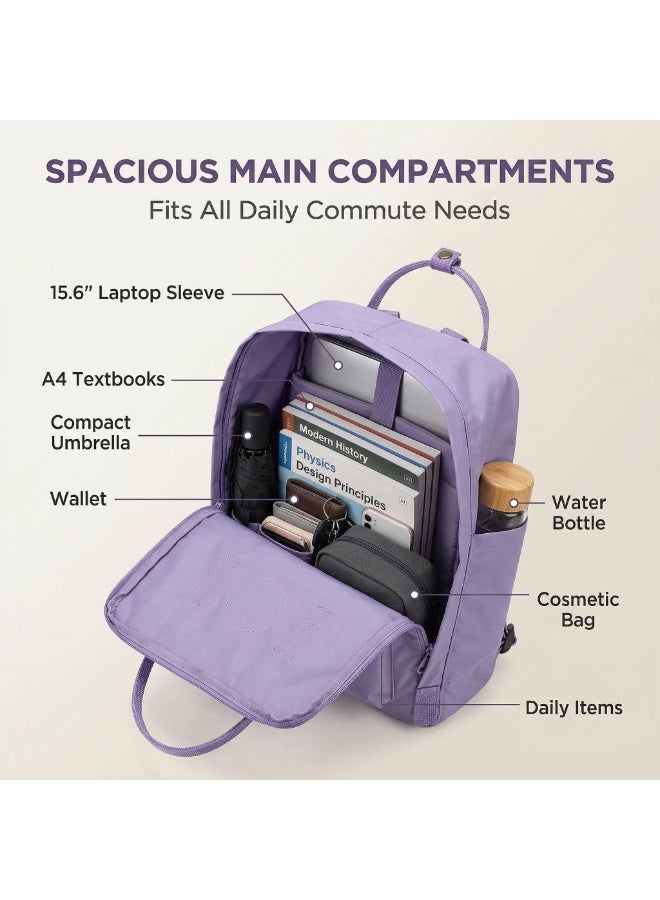 فجالرافن Classic Square Backpack for Women Men Teens, Water Resistant Lightweight Casual Daypack, Fashion School Bookbag with Front Pocket & Top Handles, Ideal for Daily Commute, Work, Travel Light Purple - Image 5