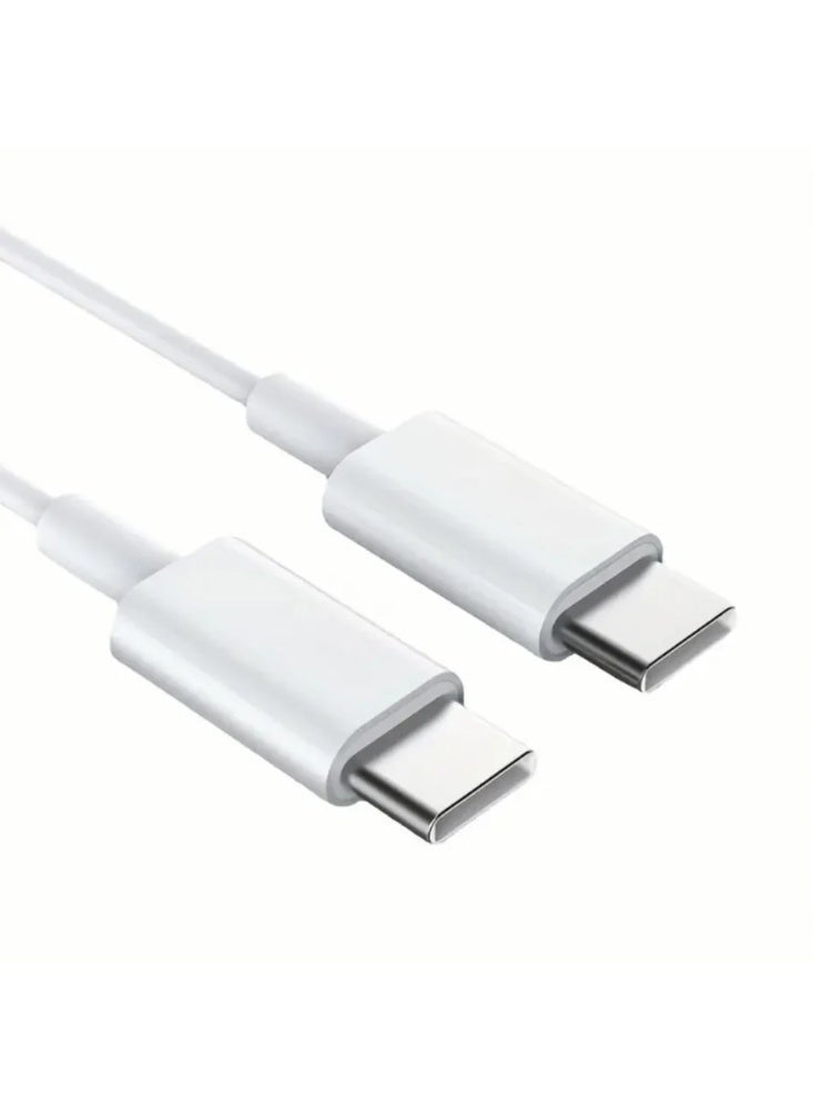 USB C to USB C cable, 1 meter long, braided with Power Delivery technology, for fast charging for Samsung S24 Ultra, S25 Ultra, iPhone 16 Pro Max, iPhone 15 Pro, iPad Mini 6, MacBook Pro 2021 14 and 16 inches, Mac Air, 12.9 Huawei P40 - White - Image 3