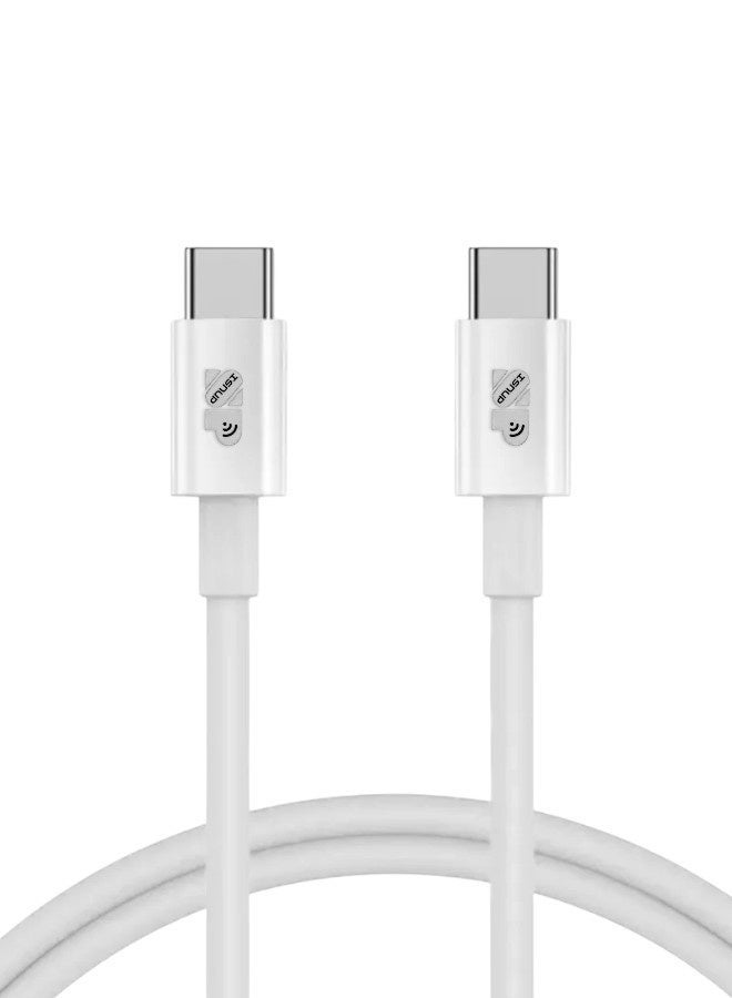 USB C to USB C cable, 1 meter long, braided with Power Delivery technology, for fast charging for Samsung S24 Ultra, S25 Ultra, iPhone 16 Pro Max, iPhone 15 Pro, iPad Mini 6, MacBook Pro 2021 14 and 16 inches, Mac Air, 12.9 Huawei P40 - White - Image 1