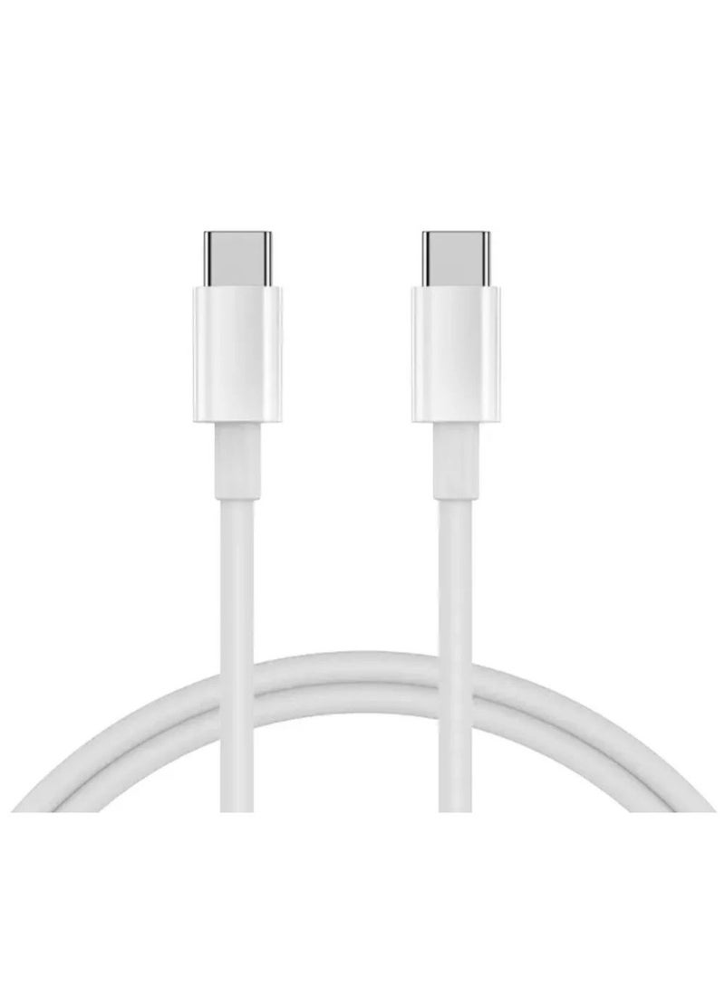 USB C to USB C cable, 1 meter long, braided with Power Delivery technology, for fast charging for Samsung S24 Ultra, S25 Ultra, iPhone 16 Pro Max, iPhone 15 Pro, iPad Mini 6, MacBook Pro 2021 14 and 16 inches, Mac Air, 12.9 Huawei P40 - White - Image 2