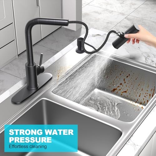 AVSIILE Kitchen Faucets with Pull Down Sprayer & Soap Dispenser, Single Hole & Handle, Oil Rubbed Bronze, Pull Out Tap, Stainless Steel Waterfall Sink Faucet Suitable for Farmhouse Camper Laundry Rv - Image 5