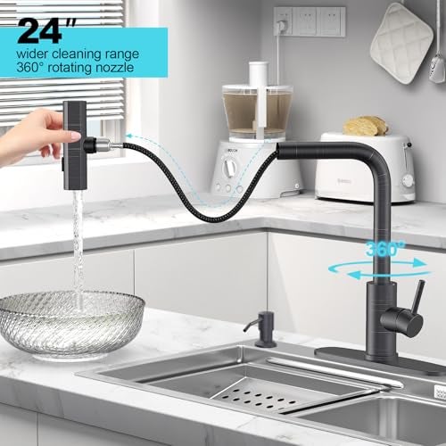 AVSIILE Kitchen Faucets with Pull Down Sprayer & Soap Dispenser, Single Hole & Handle, Oil Rubbed Bronze, Pull Out Tap, Stainless Steel Waterfall Sink Faucet Suitable for Farmhouse Camper Laundry Rv - Image 4
