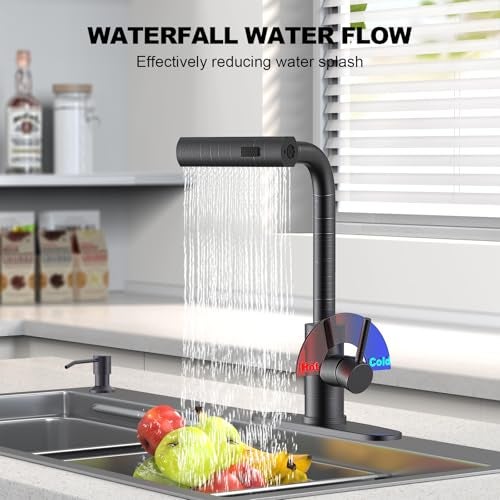 AVSIILE Kitchen Faucets with Pull Down Sprayer & Soap Dispenser, Single Hole & Handle, Oil Rubbed Bronze, Pull Out Tap, Stainless Steel Waterfall Sink Faucet Suitable for Farmhouse Camper Laundry Rv - Image 3