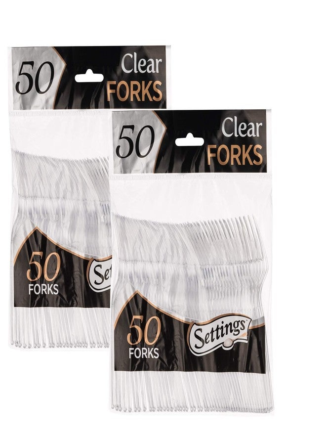 Settings [100 Count] Settings Plastic Clear Forks, Heavyweight Disposable Cutlery, Great For Home, Office, School, Party, Picnics, Restaurant, Take-out Fast Food, Outdoor Events, Or Every Day Use, 2 Bags - Image 1