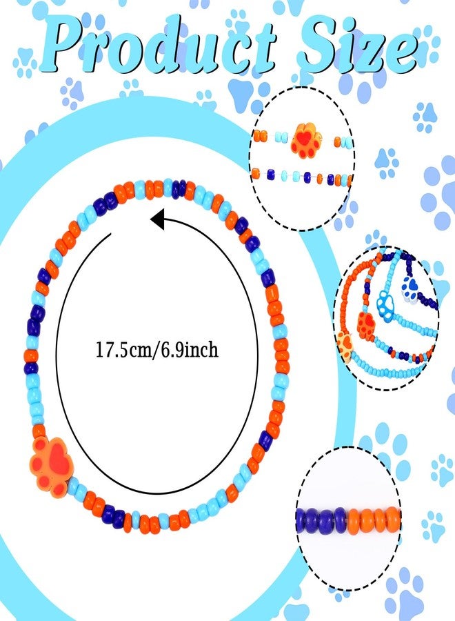 Quelay 24 Pcs Dog Paw Birthday Party Favor Paw Friendship Bracelets Gift Blue Navy White Tan Orange Adjustable Stretch Beaded Bracelets Stackable Birthday Party Supplies Preppy Jewelry for Women Men - Image 3