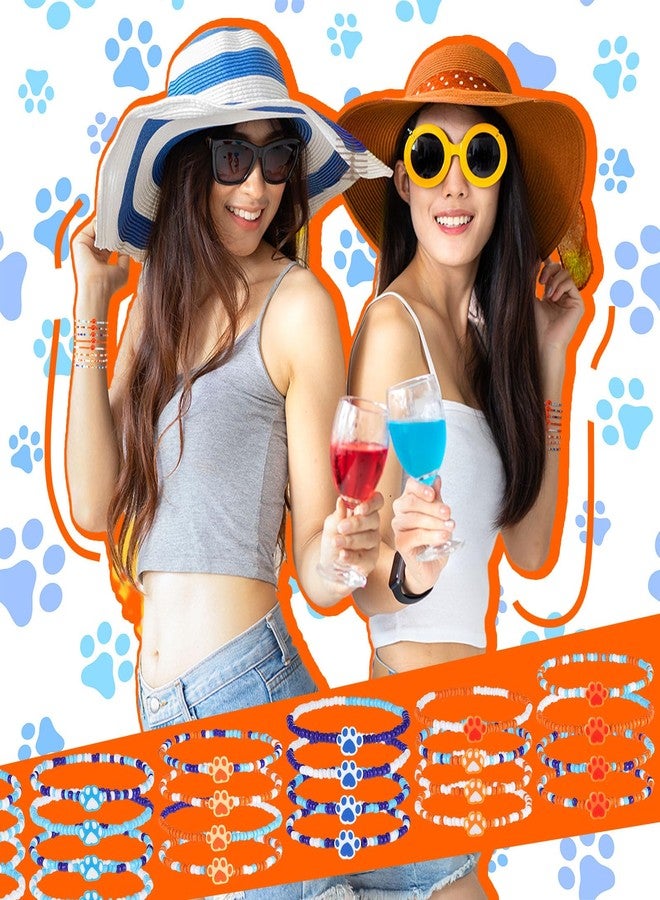 Quelay 24 Pcs Dog Paw Birthday Party Favor Paw Friendship Bracelets Gift Blue Navy White Tan Orange Adjustable Stretch Beaded Bracelets Stackable Birthday Party Supplies Preppy Jewelry for Women Men - Image 4
