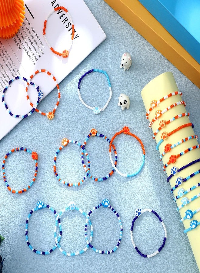 Quelay 24 Pcs Dog Paw Birthday Party Favor Paw Friendship Bracelets Gift Blue Navy White Tan Orange Adjustable Stretch Beaded Bracelets Stackable Birthday Party Supplies Preppy Jewelry for Women Men - Image 2