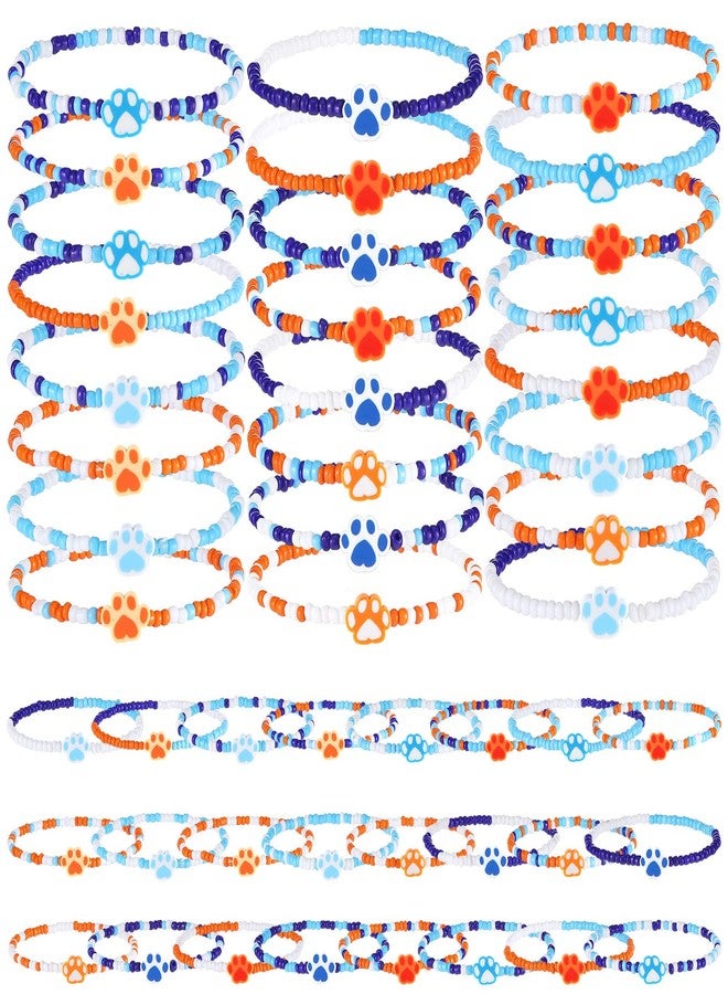Quelay 24 Pcs Dog Paw Birthday Party Favor Paw Friendship Bracelets Gift Blue Navy White Tan Orange Adjustable Stretch Beaded Bracelets Stackable Birthday Party Supplies Preppy Jewelry for Women Men - Image 1