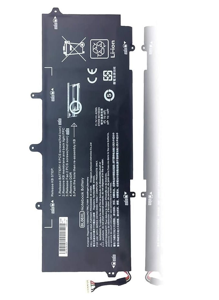 Generic - BL06XL Battery Compatible for HP EliteBook Folio 1040 G0 G1 G2, P/N: HSTNN-DB5D IB5D W02C 722236-171 1C1 271 2C1 722297-001 005 F450 F450C BL06042XL - Image 1