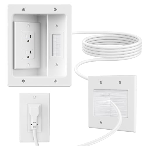 Celendor in Wall Cable Concealer Kit with Brush Wall Plate,Recessed Outlet Box,9ft Cord,2 Gang Pass Through Wire Hider for TV Cable Management,HDMI Cables and Home Theater Systems - Image 1