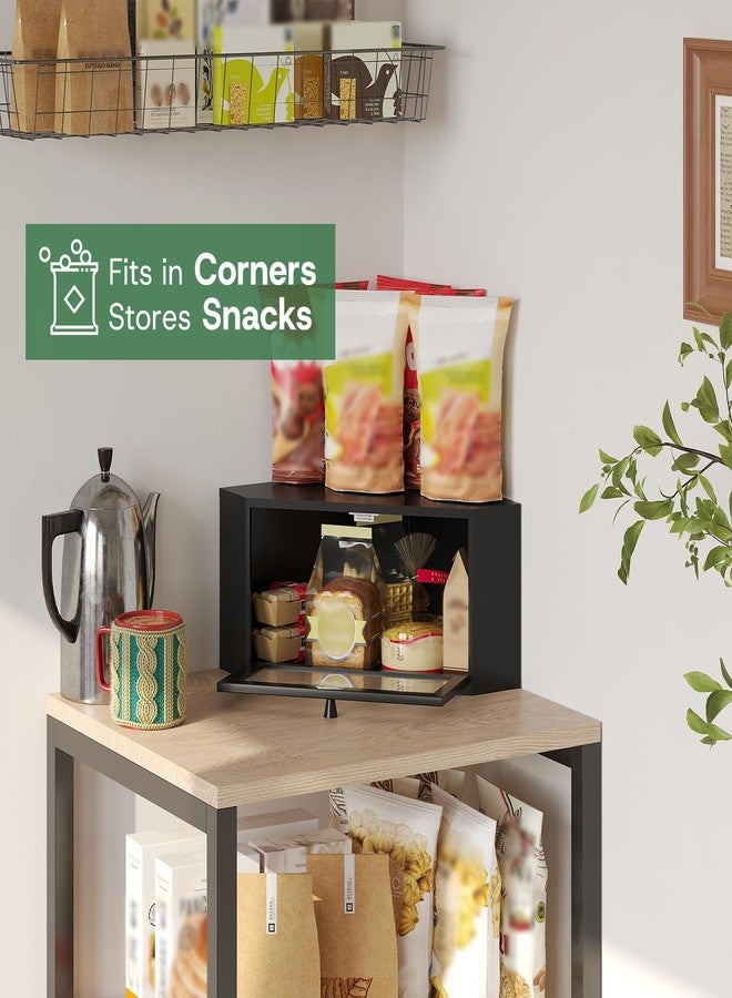 kiplant Black Corner Bread Box for Kitchen Countertop - Bamboo Wood, Wavy Acrylic Door, Bread Storage Container, Large Bread Holder - Image 5