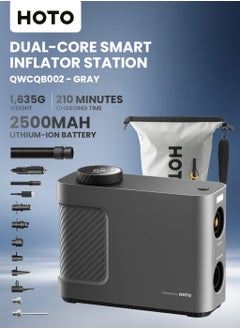 HOTO Heavy-Duty Dual-Core Smart Inflator – HOTO Station for Inflate & Deflate with 9 Intelligent Modes, Corded & Cordless Use, 7500mAh Power, Fast Performance – Gray – QWCQB002  - Image 1