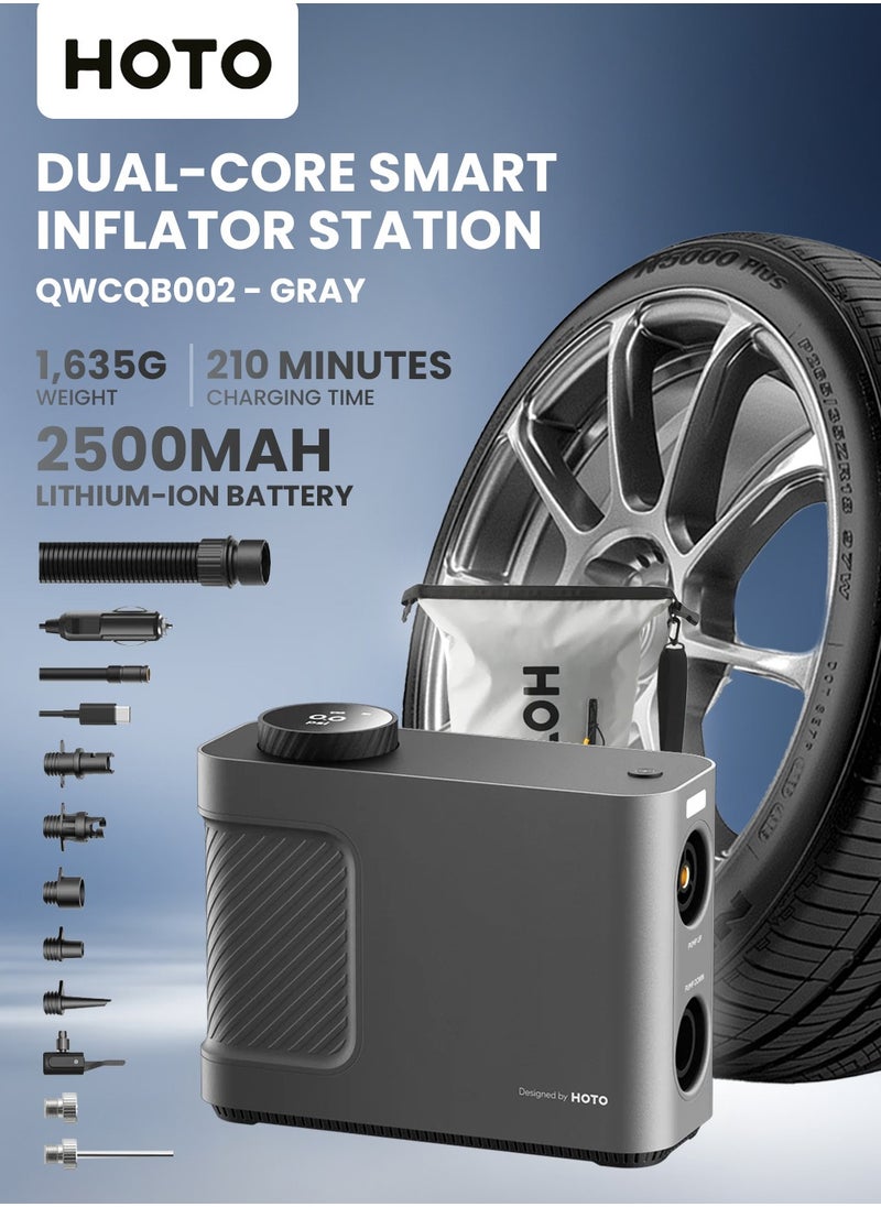 HOTO Heavy-Duty Dual-Core Smart Inflator – HOTO Station for Inflate & Deflate with 9 Intelligent Modes, Corded & Cordless Use, 7500mAh Power, Fast Performance – Gray – QWCQB002  - Image 2