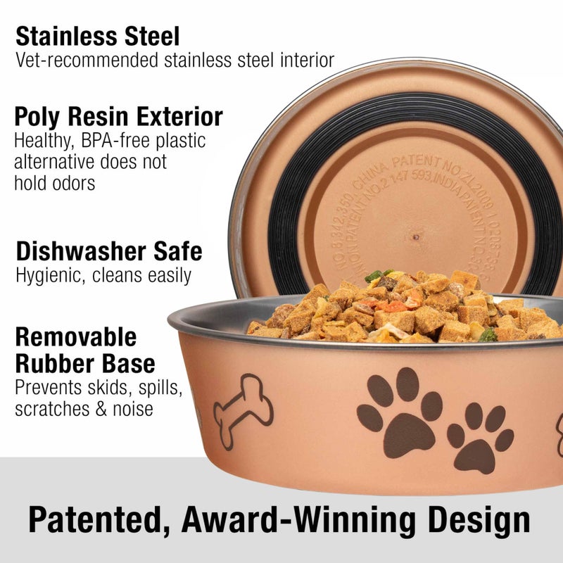 Loving Pets Bella Dog Bowls- Stainless Steel Dog & Cat Bowls - Spill Proof Dog Food Bowl, Cat Bowl, Puppy Essentials & Pet Supplies Great for Home & Travel (Medium 20-35 lbs, Champagne) - Image 2