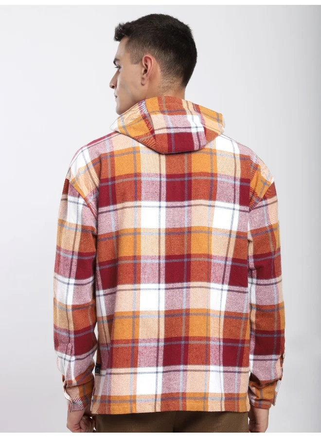 Beyoung Orange Detachable Hoodie Flannel Shirt