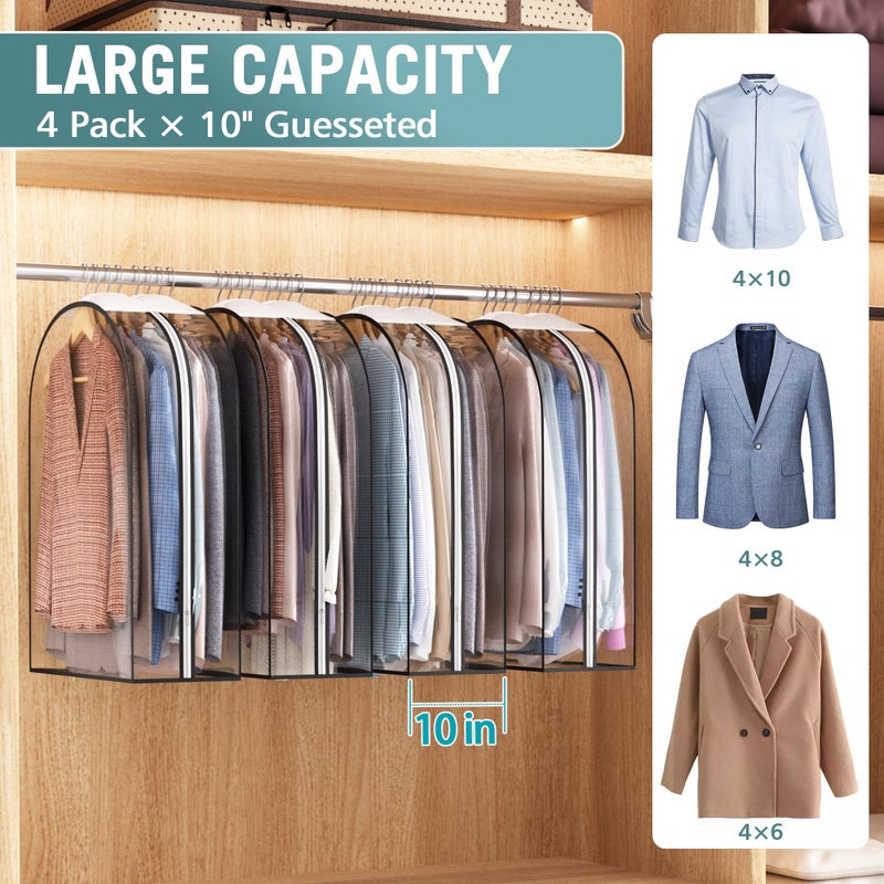 Liuoud Clear Garment Bag for Hanging Clothes 10â€ Gusseted, 32â€ Suit Bags for Open Closet Storage Plastic Clothes Cover for Coat, Dress, Shirts, Fur, Jacket, Wardrobe Protectors, 4 Pack - Image 2