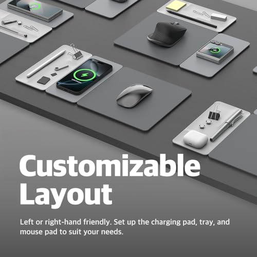 POUT H3 SplitMax 3-in-1 Wireless Charging Mouse Pad – Fast Qi Charger, Mousepad Mat, and Magnetic Tray Organizer – Compatible with Smartphones and Earbuds (Graphite Grey) - Image 4