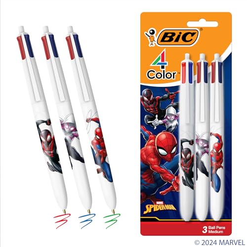 BIC 4-Color Retractable Ballpoint Pen with Marvel's Spider-Man Theme, Versatile Medium Point, 3-Count in Assorted Ink - Image 1