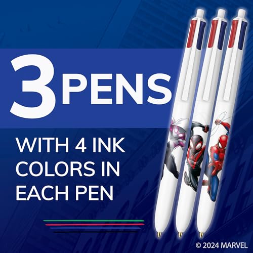 BIC 4-Color Retractable Ballpoint Pen with Marvel's Spider-Man Theme, Versatile Medium Point, 3-Count in Assorted Ink - Image 2