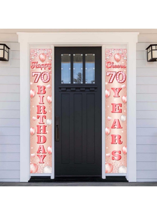 COOSOAR Happy 70Th Birthday Rose Gold Banner Backdrop Cheers To 70 Years Old Confetti Balloons Theme Decor For Women 70 Years Old Pink Birthday Party Decorations Bday Supplies Gift Background Favors Glitter - Image 1