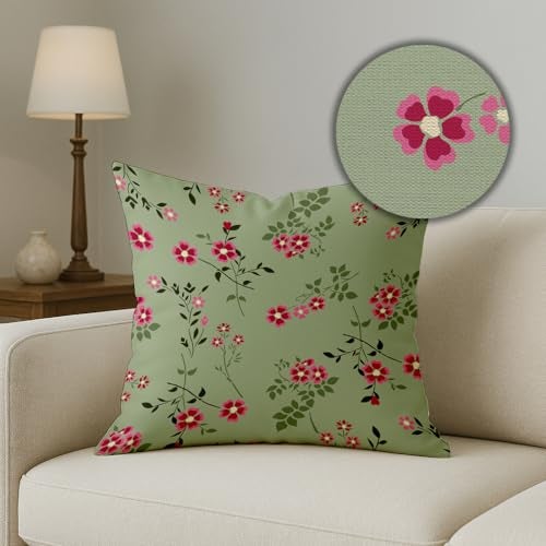 BRICK HOME Set of 5 Polycotton Printed Cushion Covers 24x24 Inches | Floral, Polka & Patchwork Design | Sage Green, Blush Pink & Cream | Soft Decorative Pillow Covers for Sofa, Couch & Living Room - Image 3
