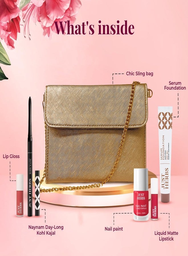 Just Herbs Naturally Chic Makeup Hamper | For Her | Makeup Gift Kit | Rakhi Gift - Kit of 5 + Chic Sling Bag - Image 4