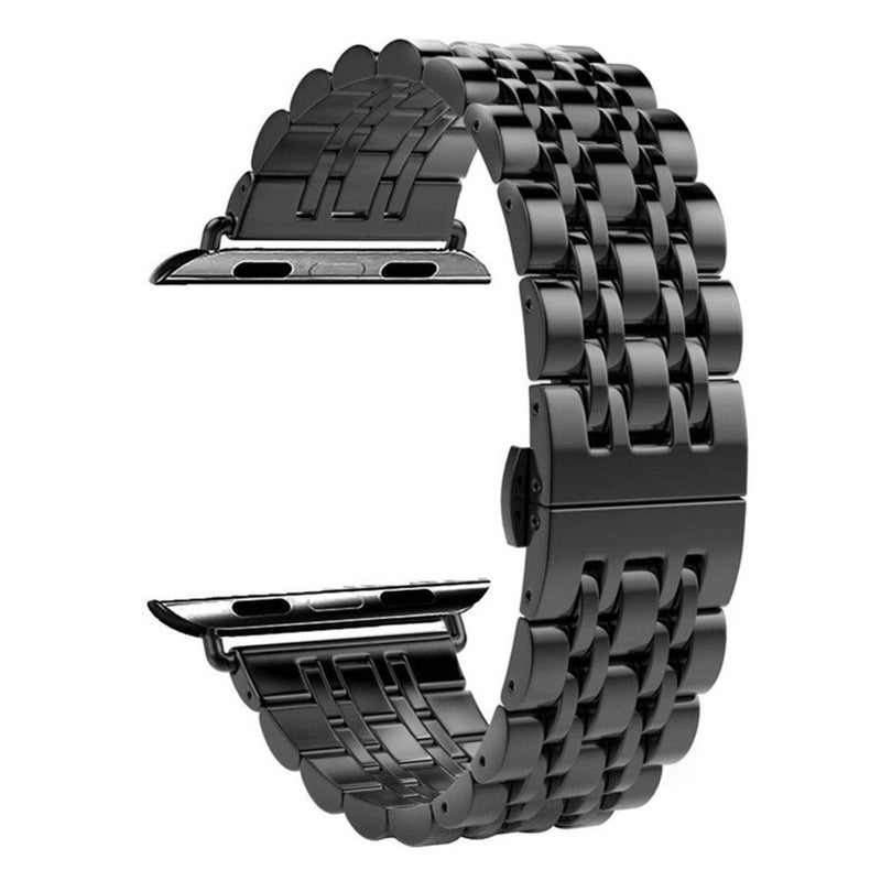 eWINNER 7-Beads Stainless Steel Bracelet Strap Compatible with Apple Watch Series SE/7/6/5/4/3/2/1 (42/44/45mm) – Black Metal Watch Band - Image 1