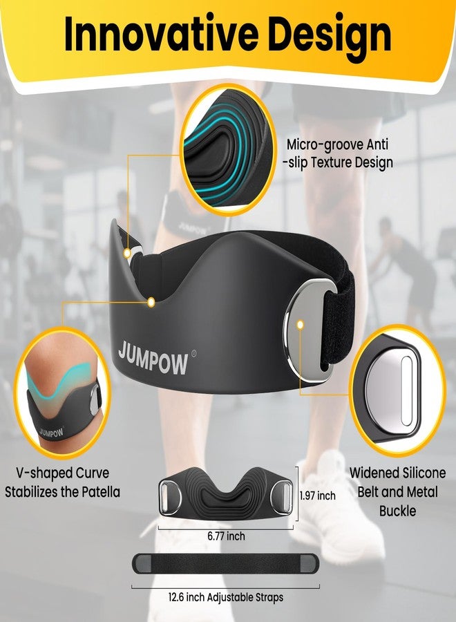 JUMPOW Silicone Patellar Tendon Support Strap - 2 Pack Adjustable Non-Slip Patella Band Stabilizer Knee Brace for Hiking, Running, Jumpers Knee, Tendonitis, Basketball, Squats, Black - Image 2